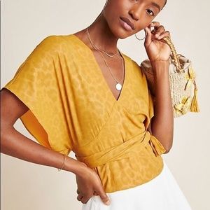 Anthropologie Current Air Leopard Print Wrap Top